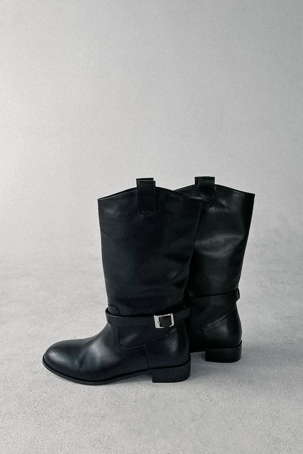 Alexis Buckle Mid-Calf Leather Riding Boots