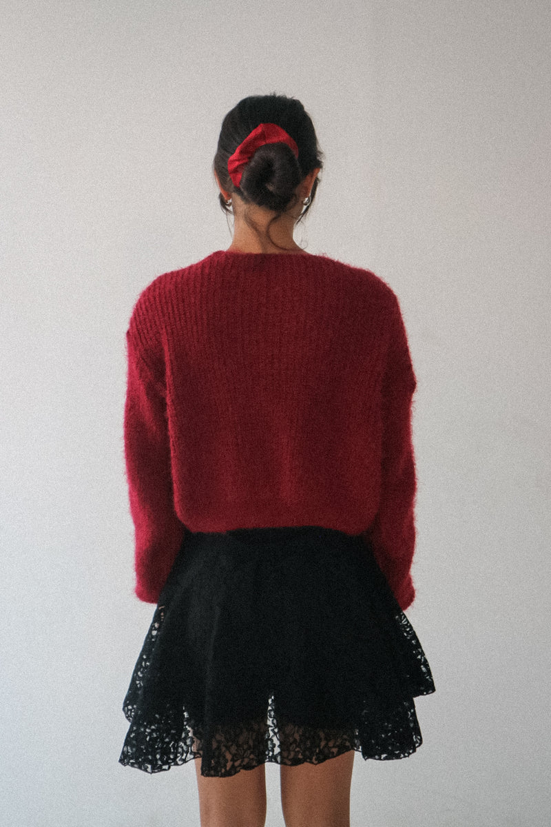 Amélie Brushed Knit V-Neck Sweater Cardigan