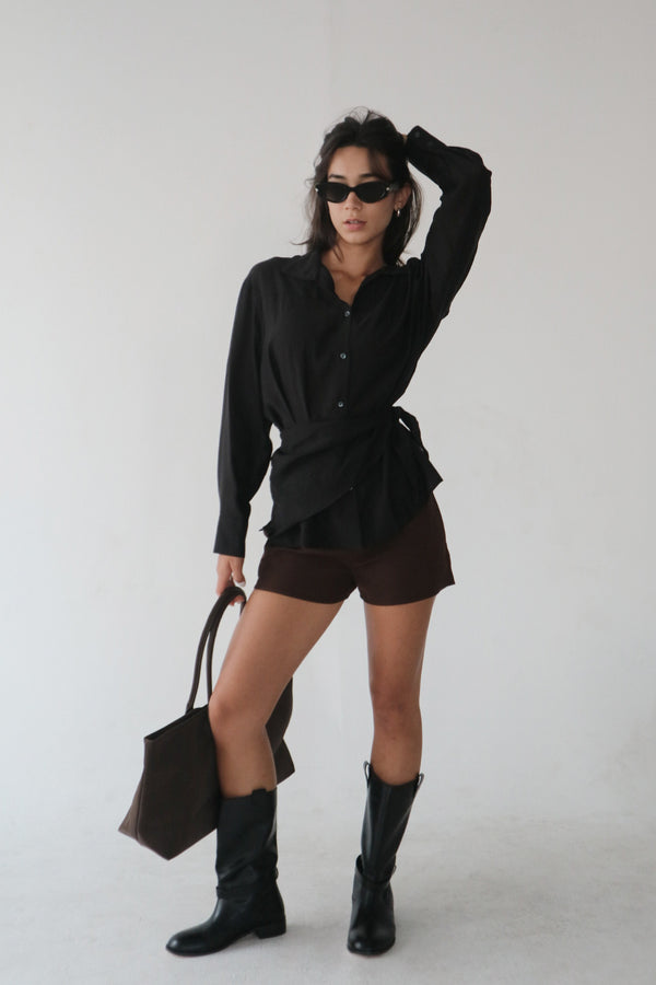 Mia Blu Draped Collar Sheer Shirt with Detachable Scarf