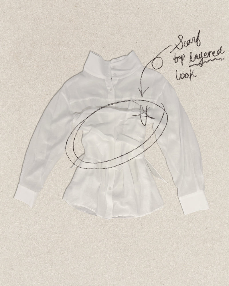 Mia Blu Draped Collar Sheer Shirt with Detachable Scarf