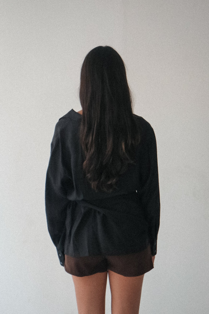 Mia Blu Draped Collar Sheer Shirt with Detachable Scarf