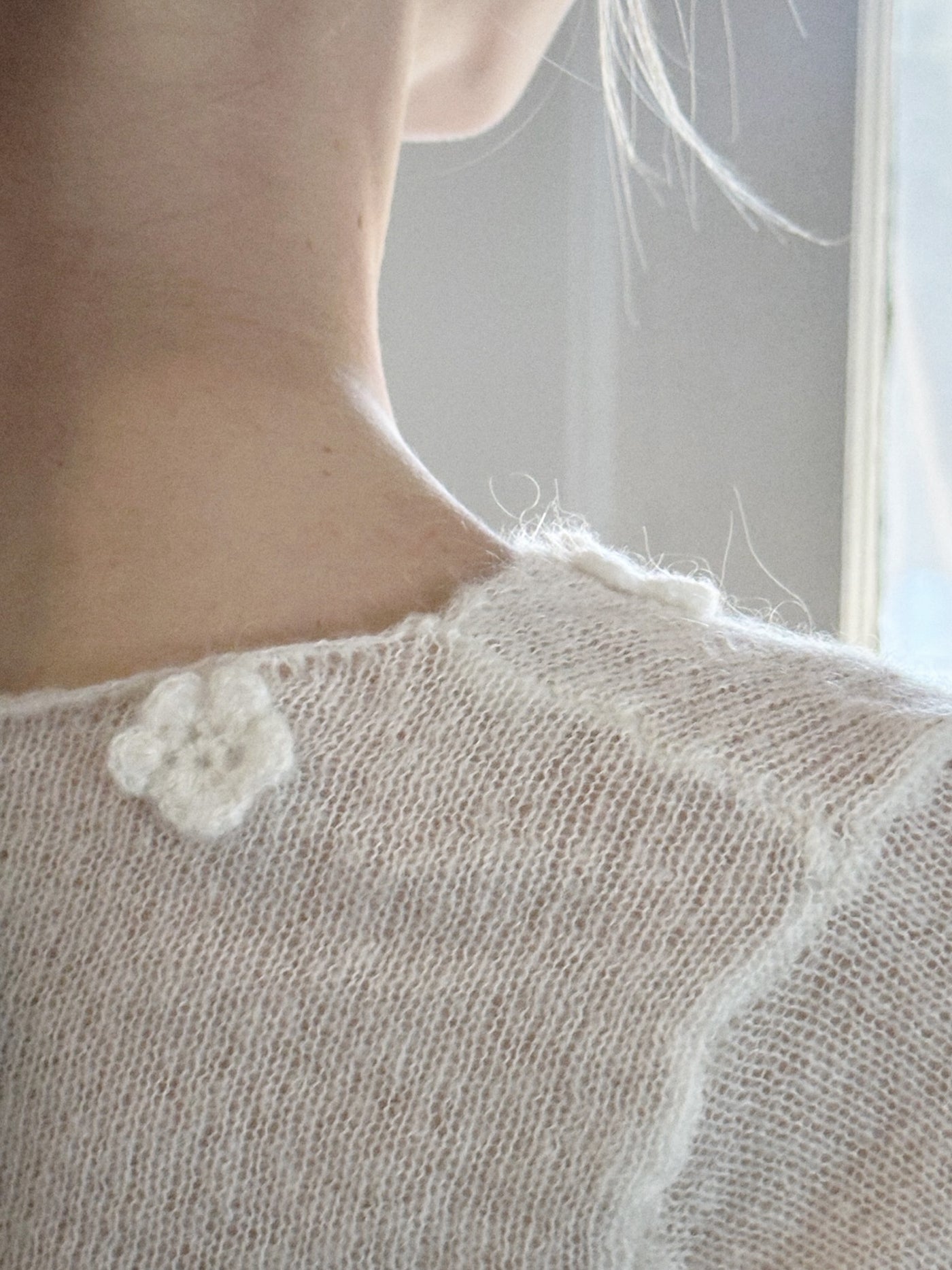 Mia Blu Delicate Knit Top with Crochet Flowers