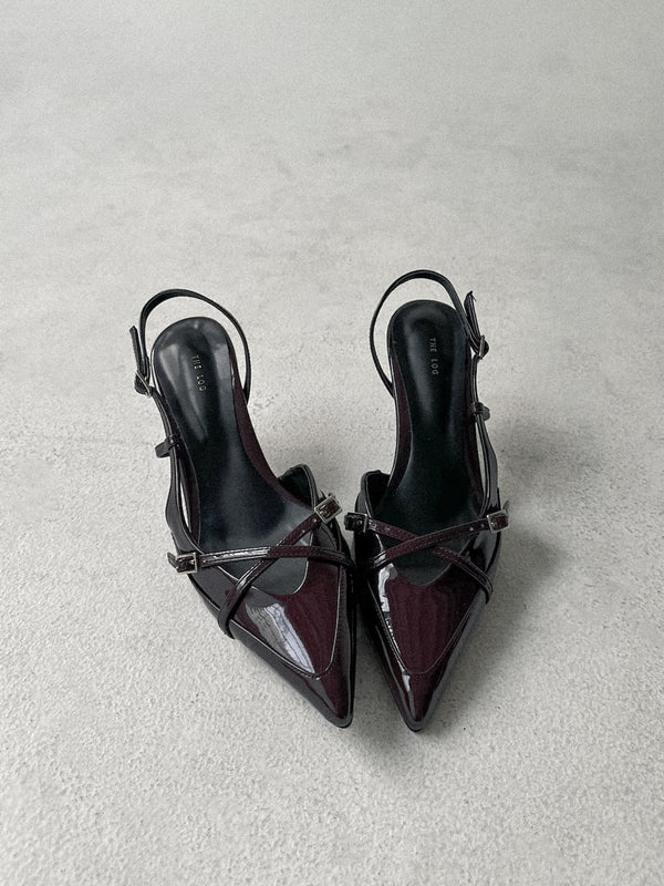 Ava Patent Leather Pointed Toe Cross Strap Slingback Heels