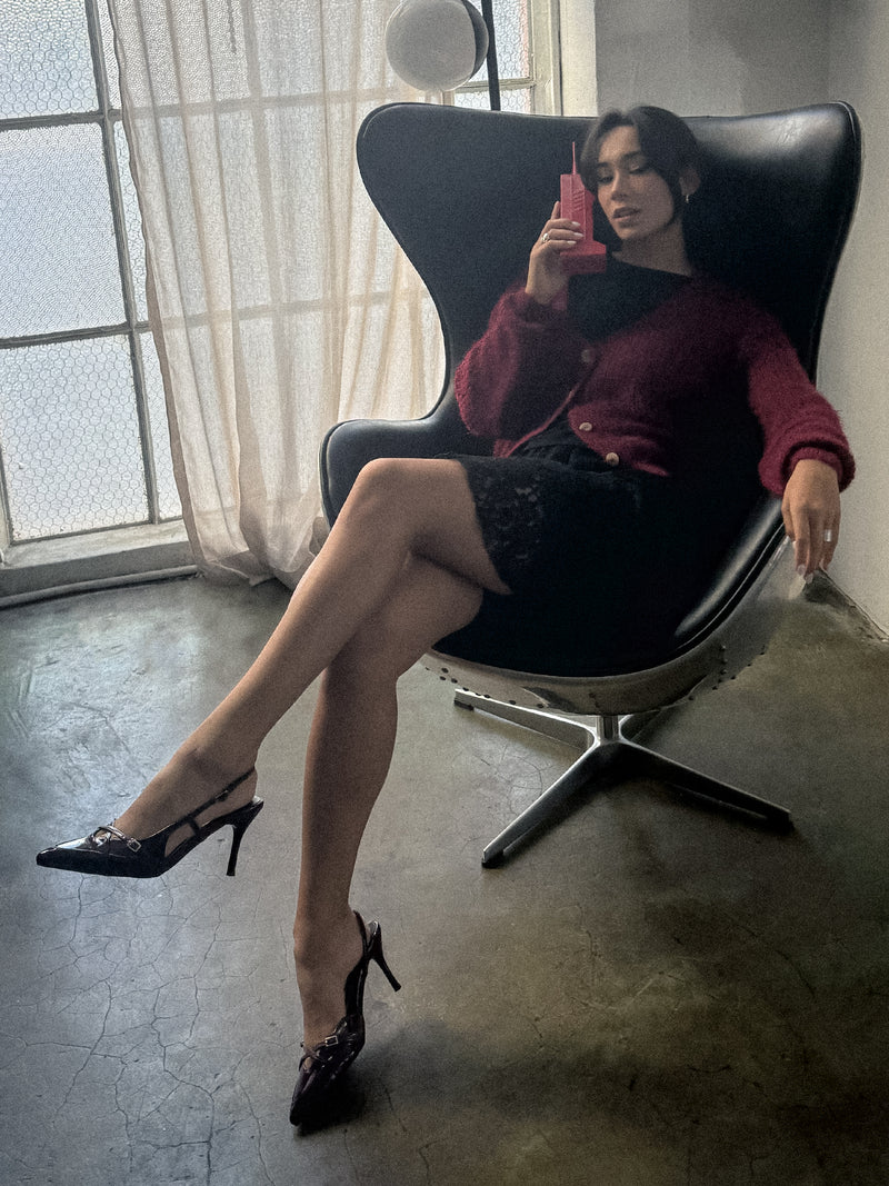 Ava Patent Leather Pointed Toe Cross Strap Slingback Heels