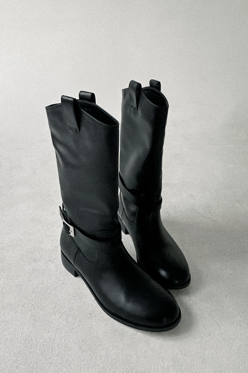 Alexis Buckle Mid-Calf Leather Riding Boots