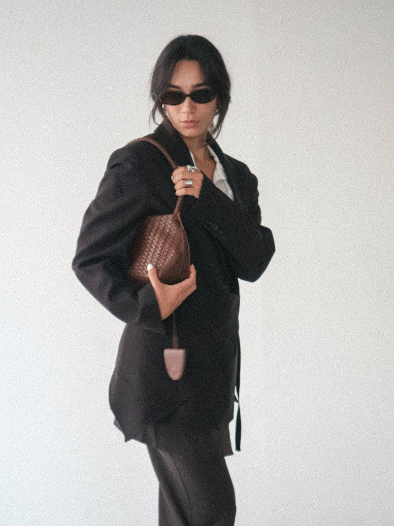Sienna Woven Shoulder Baguette Bag