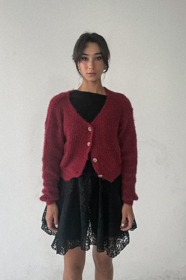 Amélie Brushed Knit V-Neck Sweater Cardigan