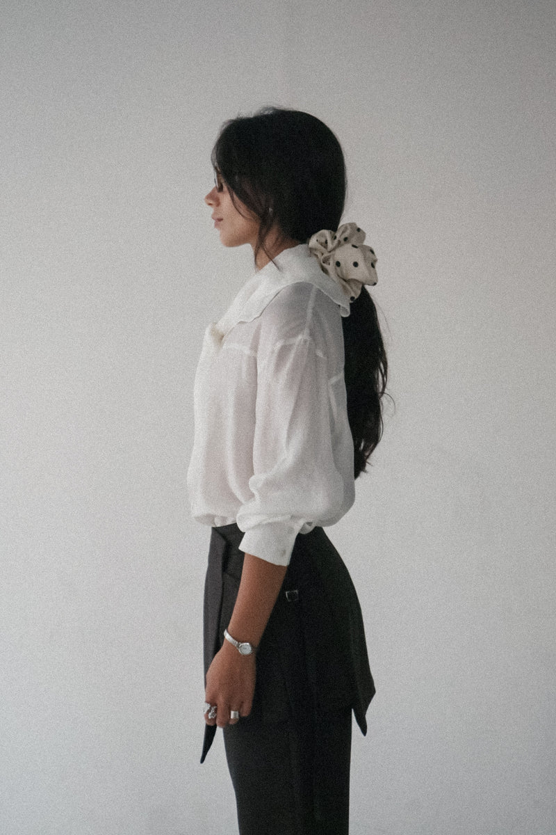 Mia Blu Draped Collar Sheer Shirt with Detachable Scarf