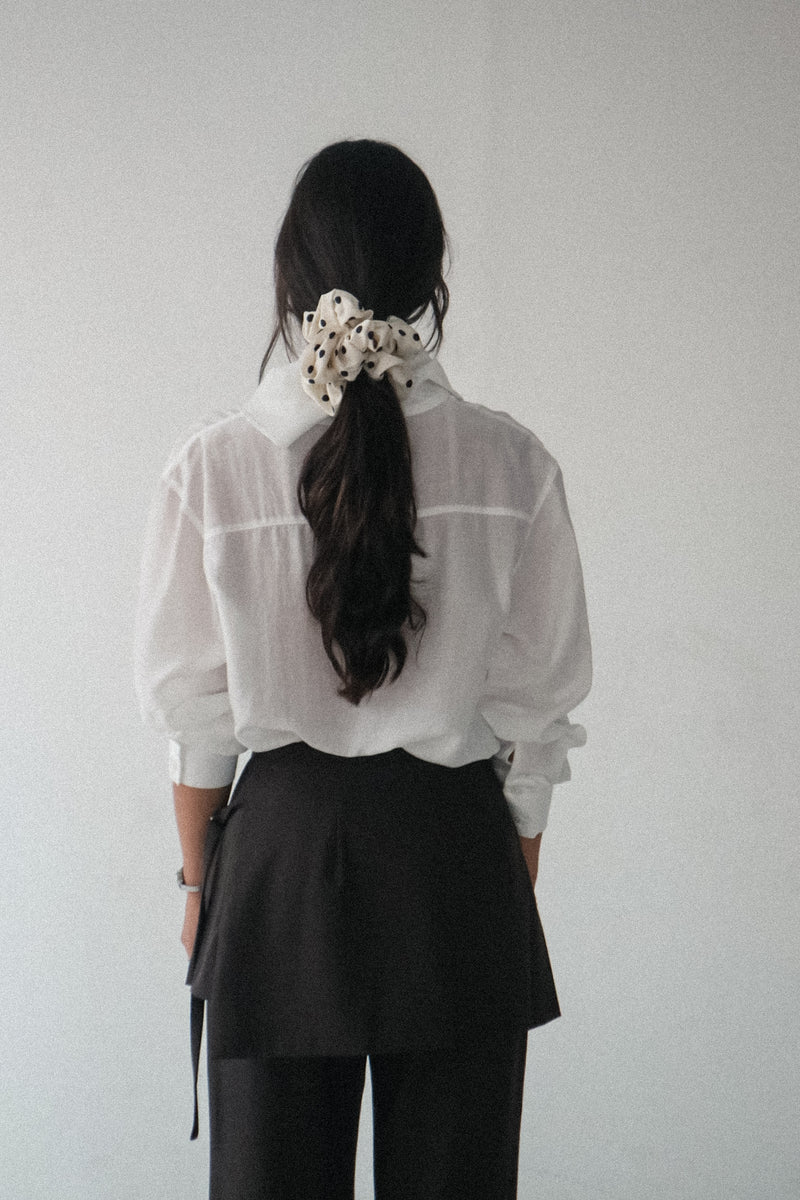 Mia Blu Draped Collar Sheer Shirt with Detachable Scarf