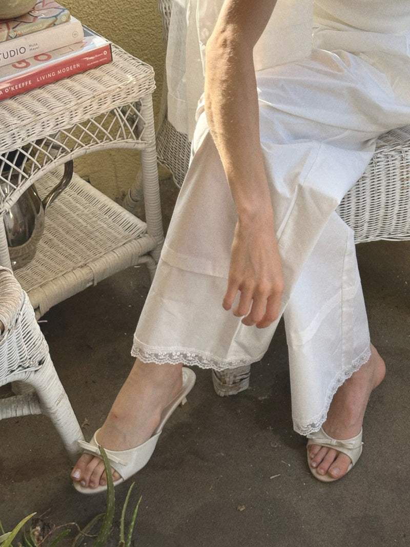 Soft Lace-Tipped Cotton Lounge Wide Pants