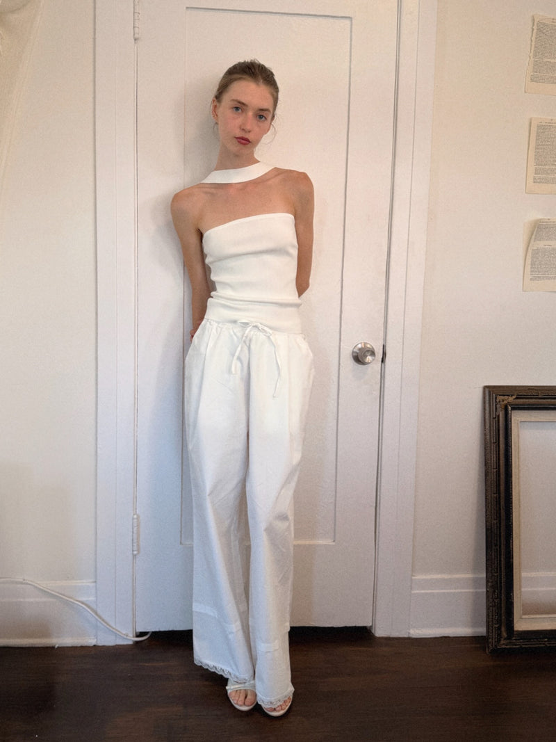 Soft Lace-Tipped Cotton Lounge Wide Pants