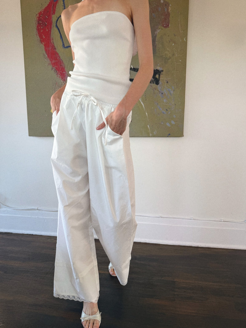 Soft Lace-Tipped Cotton Lounge Wide Pants